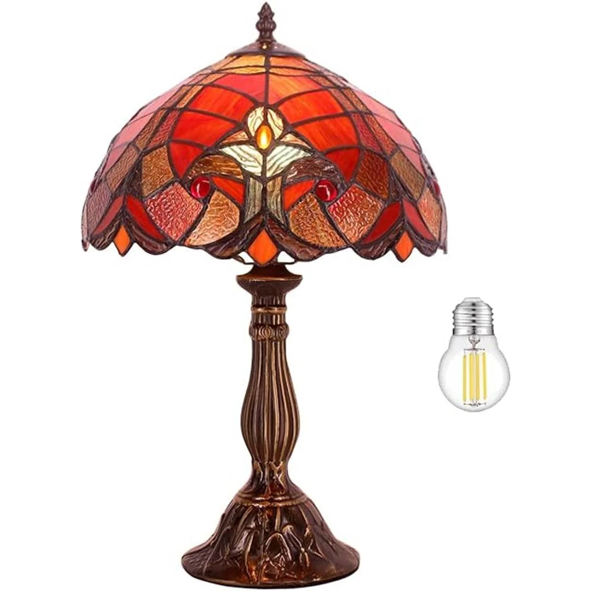 WERFACTORY Tiffany Lámpara de mesa roja de enlace de_1