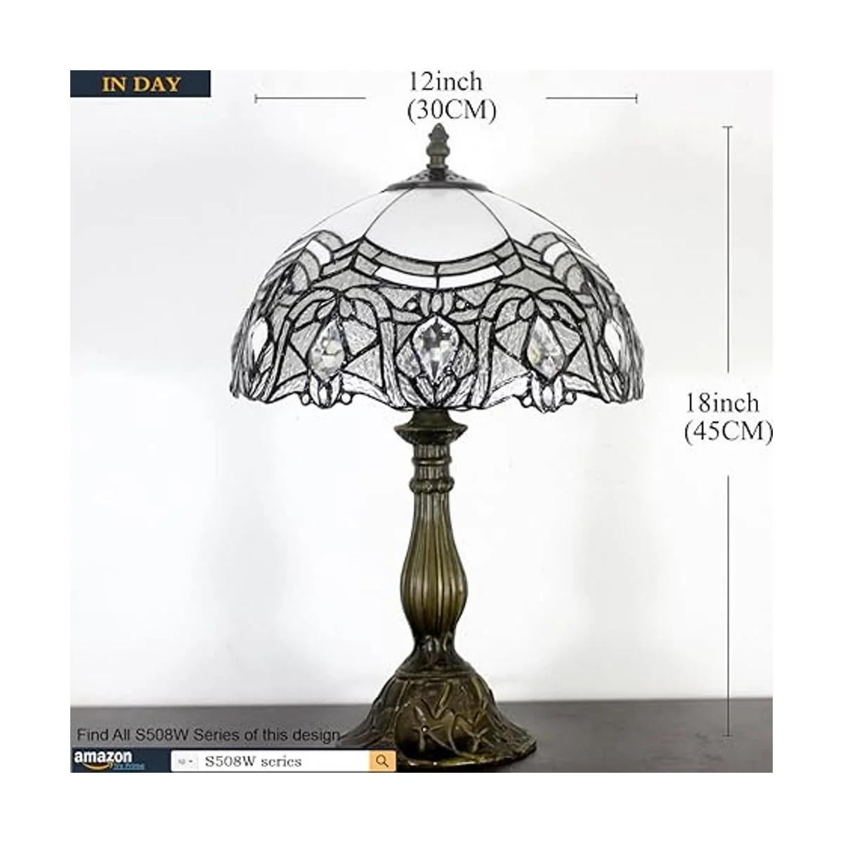 WERFACTORY Tiffany Lámpara de mesa de noche de vidrio de_4