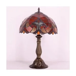 WERFACTORY Tiffany Lámpara de mesa roja de enlace de_4