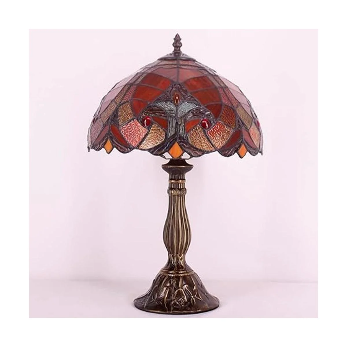 WERFACTORY Tiffany Lámpara de mesa roja de enlace de_4