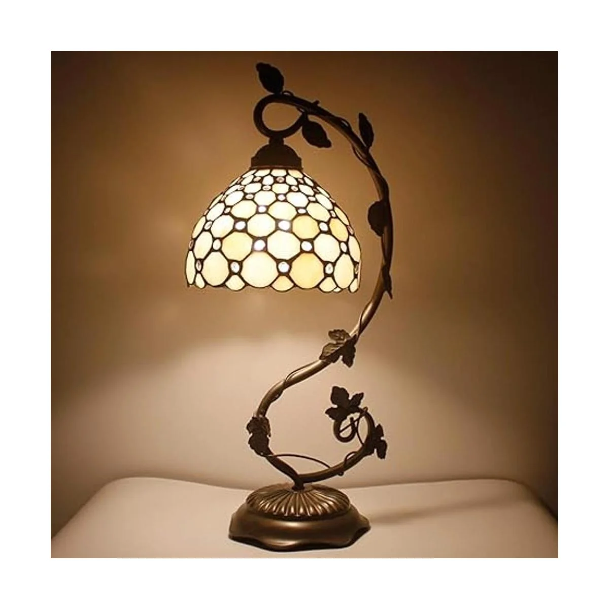 WERFACTORY Tiffany Lámpara de mesa color crema estilo_3