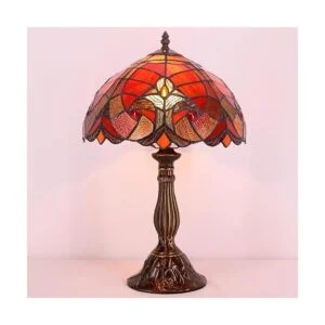WERFACTORY Tiffany Lámpara de mesa roja de enlace de_5