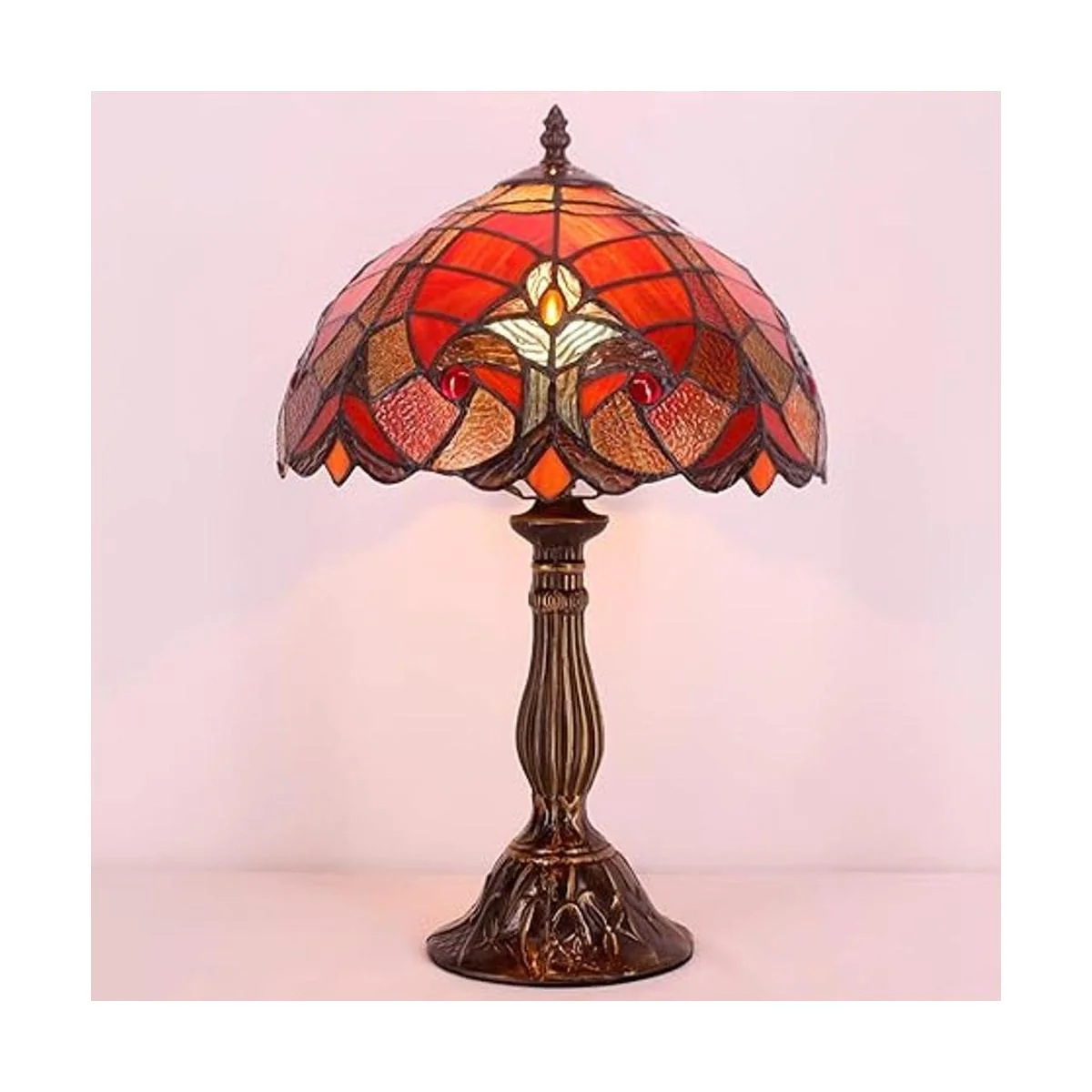 WERFACTORY Tiffany Lámpara de mesa roja de enlace de_5