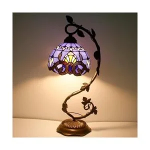 WERFACTORY Tiffany Lámpara de mesa azul y morado estilo_4