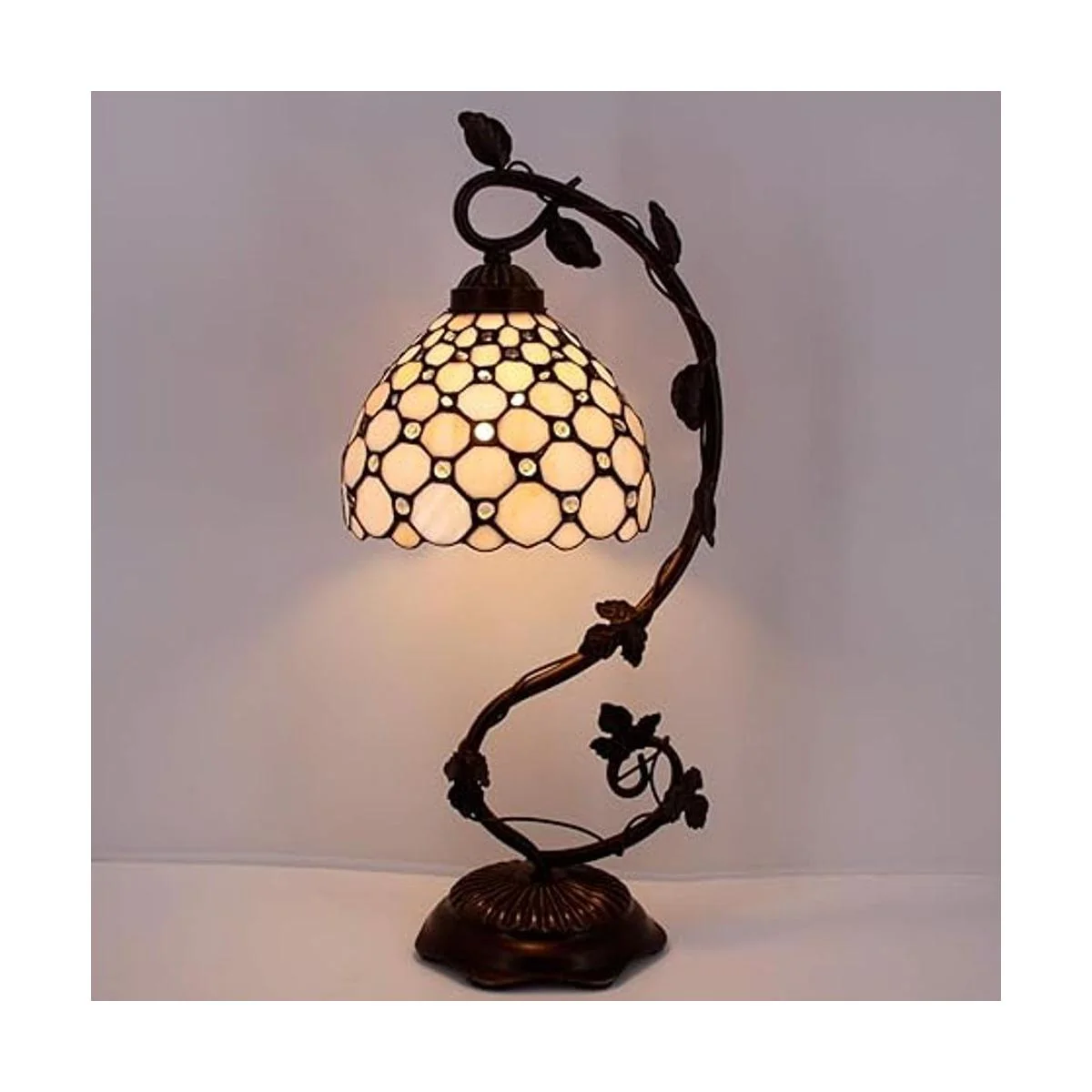 WERFACTORY Tiffany Lámpara de mesa color crema estilo_2
