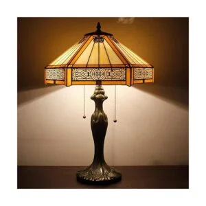 WERFACTORY Tiffany Lámpara de mesa hexagonal amarilla de_2