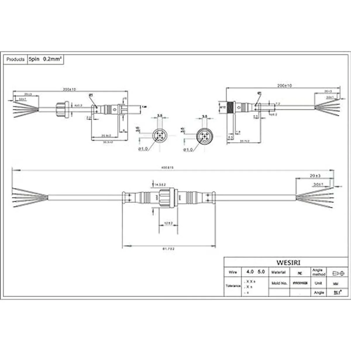 WESIRI 5 pares 5pin negro conector eléctrico LED conector_4