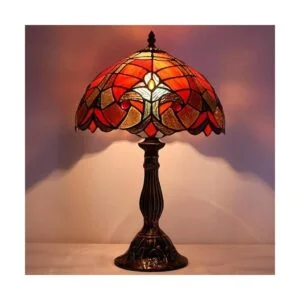 WERFACTORY Tiffany Lámpara de mesa roja de enlace de_3
