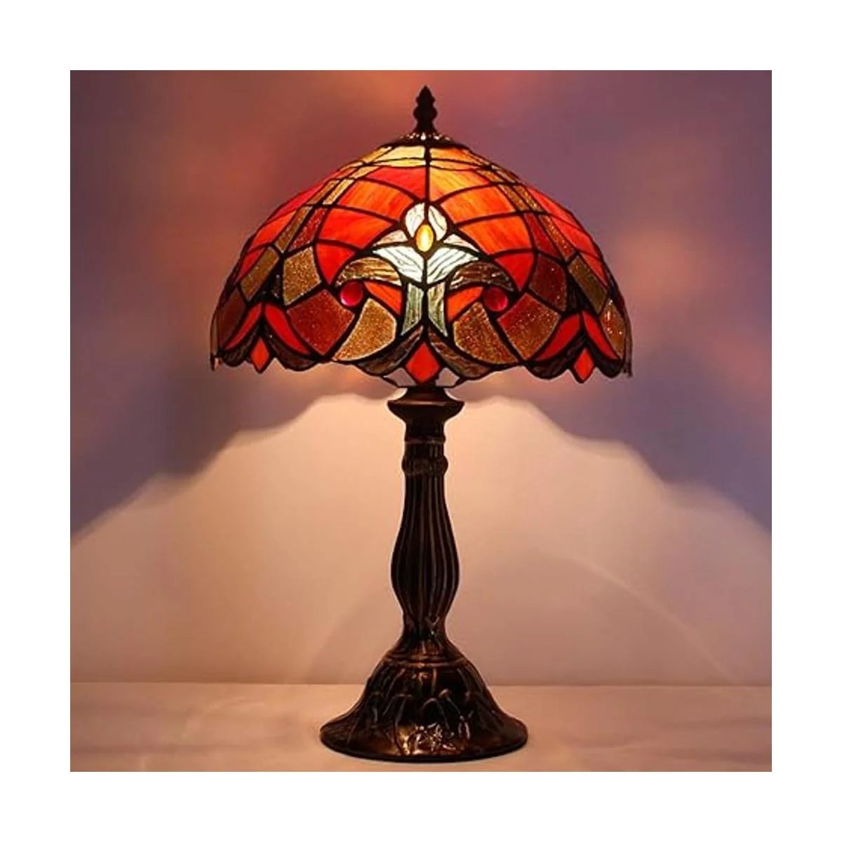 WERFACTORY Tiffany Lámpara de mesa roja de enlace de_3