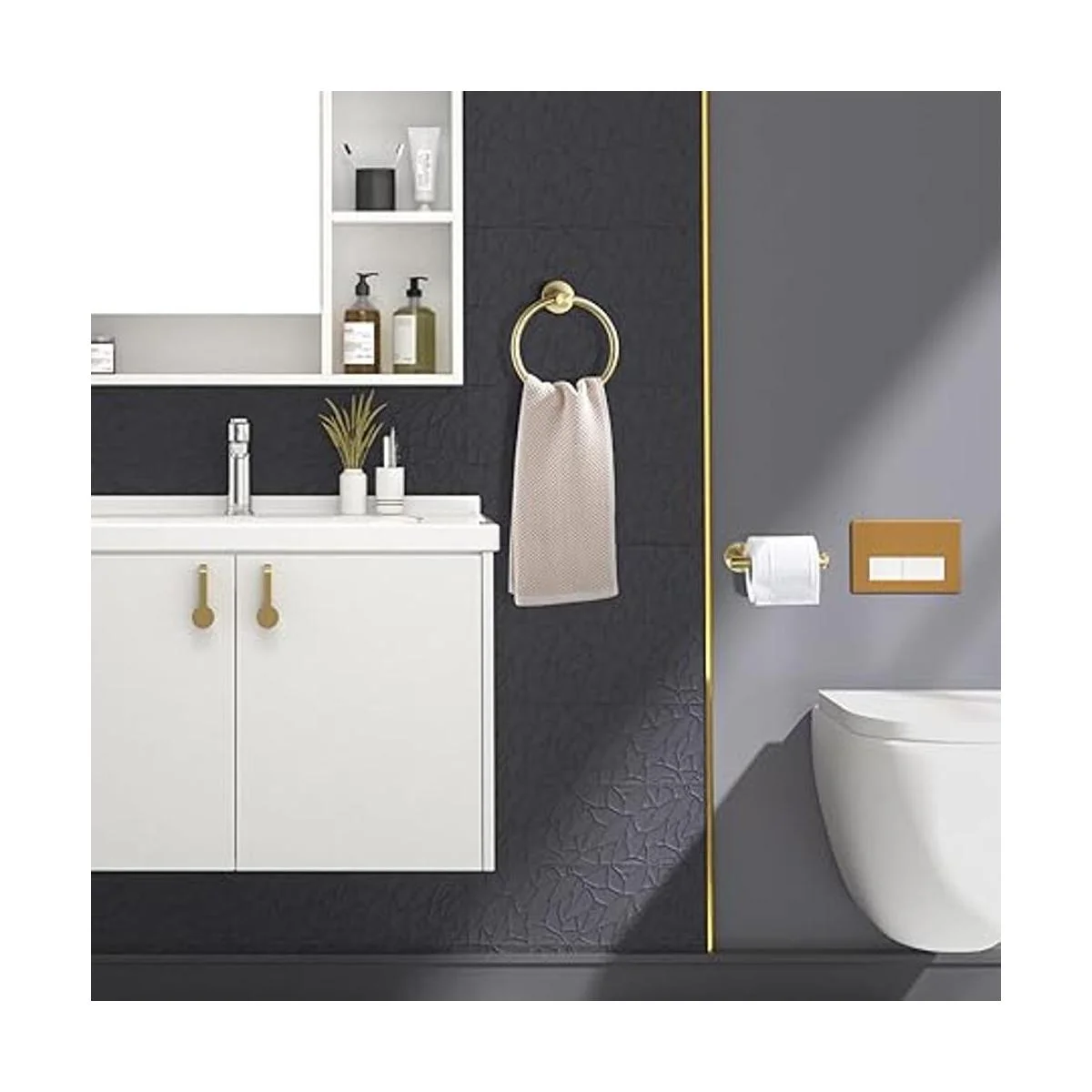 WEIKO Soporte de papel higiénico anillo de toalla dorado