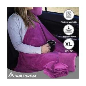 WELL TRAVELED Manta de viaje de vellón 2 en 1 con funda