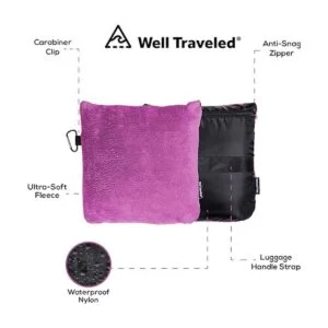 WELL TRAVELED Manta de viaje de vellón 2 en 1 con funda