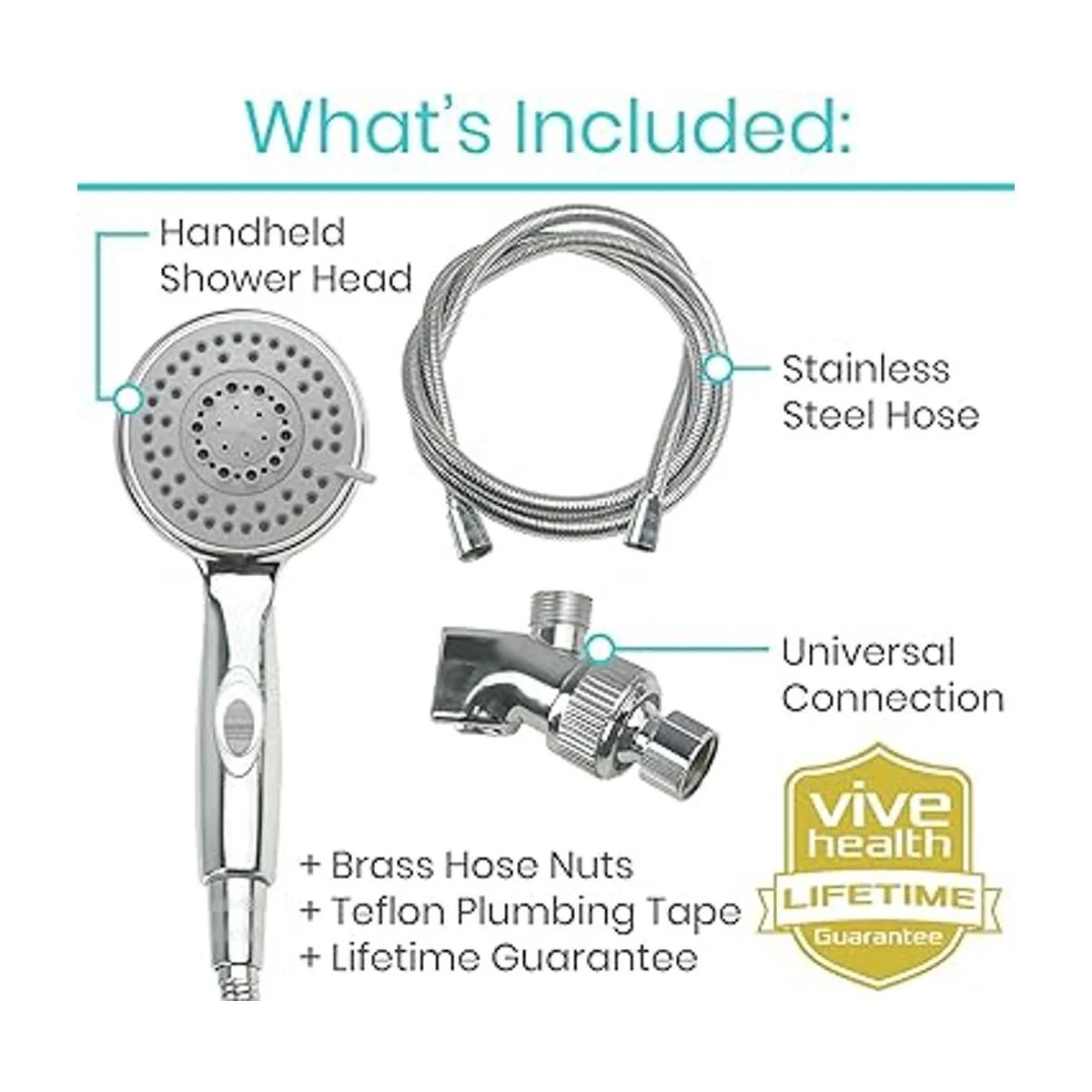 Vive Cabezal de ducha de mano 2 en 1 manguera larga_5