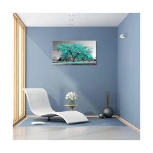 Visual Art Decor Lienzo de árbol verde azulado negro y_2