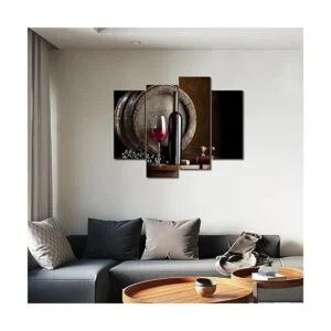 Vino y fruta con vidrio y barril pintura de arte de pared