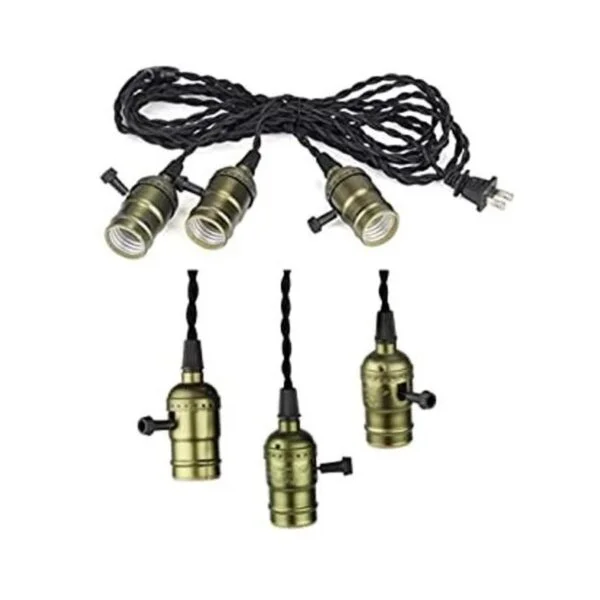 Vintage Triple luz colgante colgante cable de luz_1