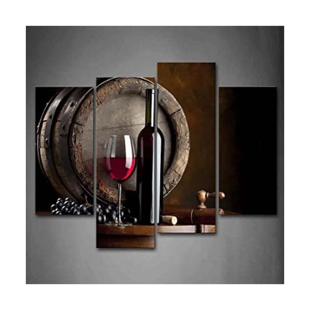 Vino y fruta con vidrio y barril pintura de arte de pared