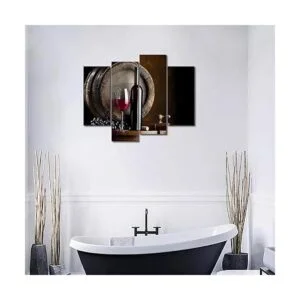 Vino y fruta con vidrio y barril pintura de arte de pared