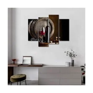 Vino y fruta con vidrio y barril pintura de arte de pared