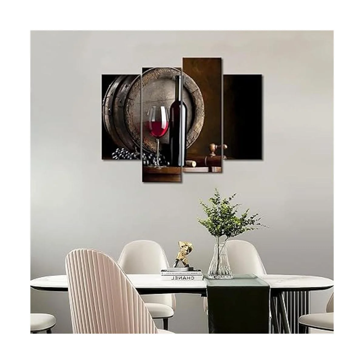 Vino y fruta con vidrio y barril pintura de arte de pared