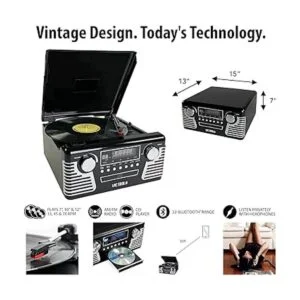 Victrola Reproductor de discos Bluetooth retro de los años_4