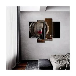 Vino y fruta con vidrio y barril pintura de arte de pared