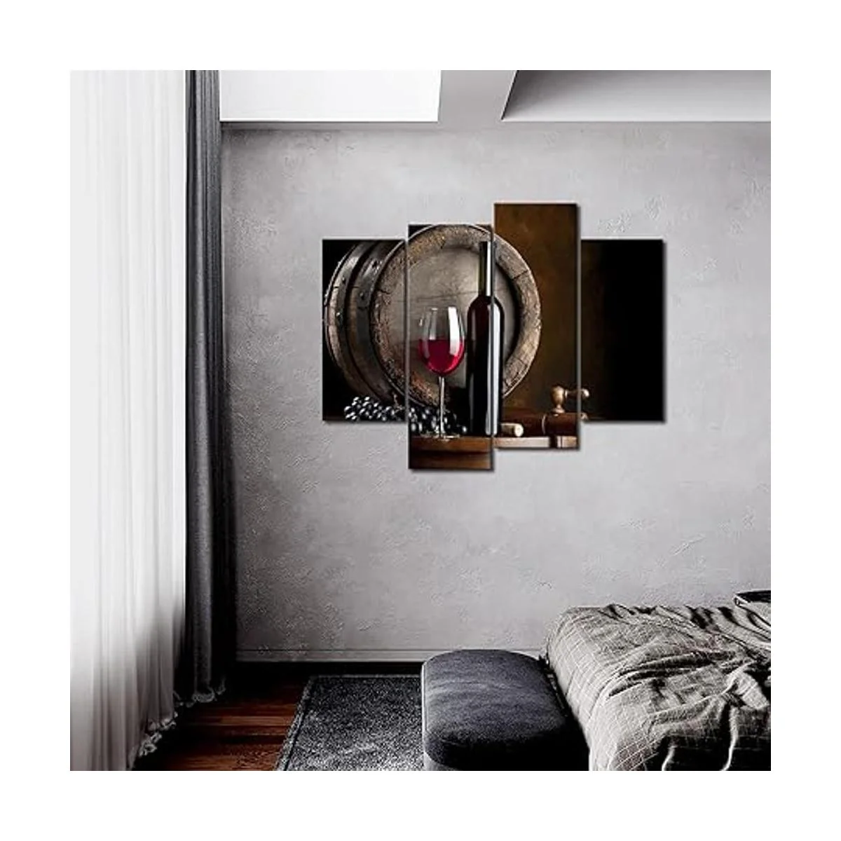 Vino y fruta con vidrio y barril pintura de arte de pared