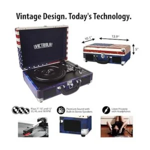 Victrola Tocadiscos vintage y transportable de 3_4