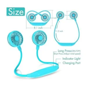 Ventilador de cuello portátil 2600 mAh funciona con