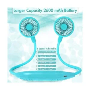 Ventilador de cuello portátil 2600 mAh funciona con