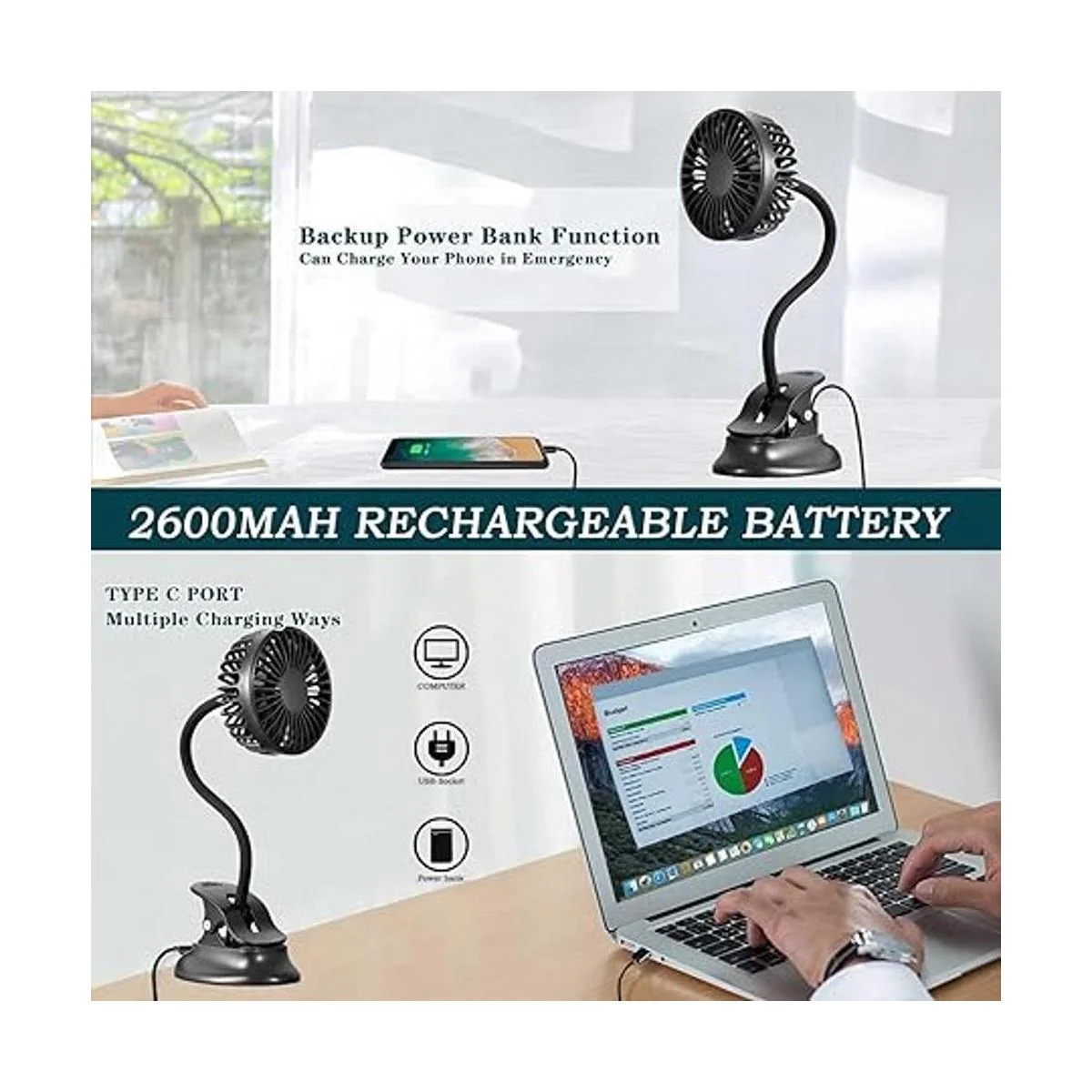 Ventilador USB con clip ventilador de escritorio a pilas_4