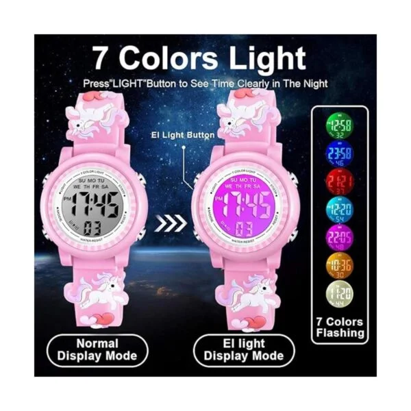Venhoo Kids Watches 3D Cartoon Waterproof 7 Color Lights_3