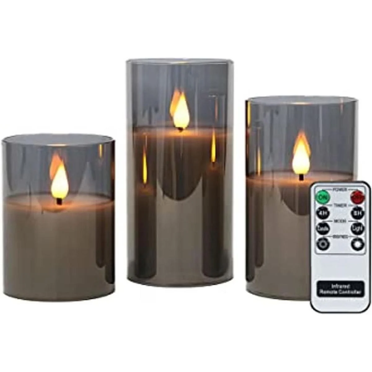 Velas LED sin llama de cristal gris con temporizador de 6_1