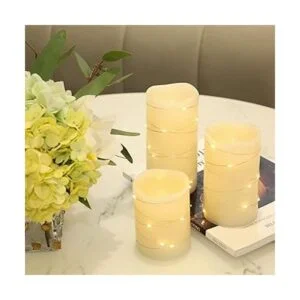 Velas parpadeantes sin llama pilar de cera real marfil con_2