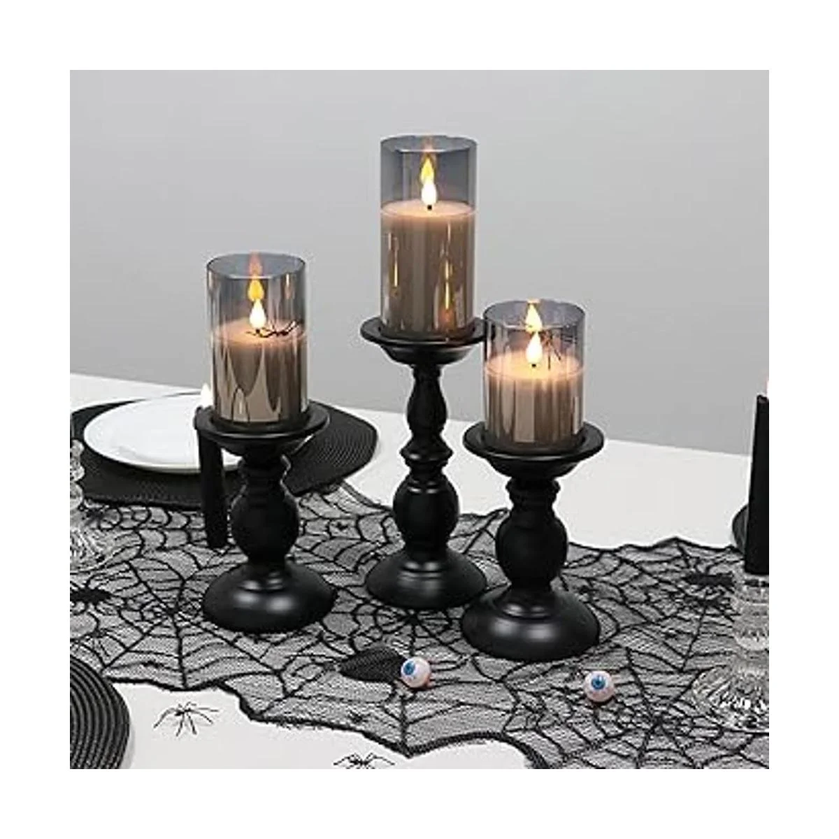 Velas LED sin llama de cristal gris con temporizador de 6_3