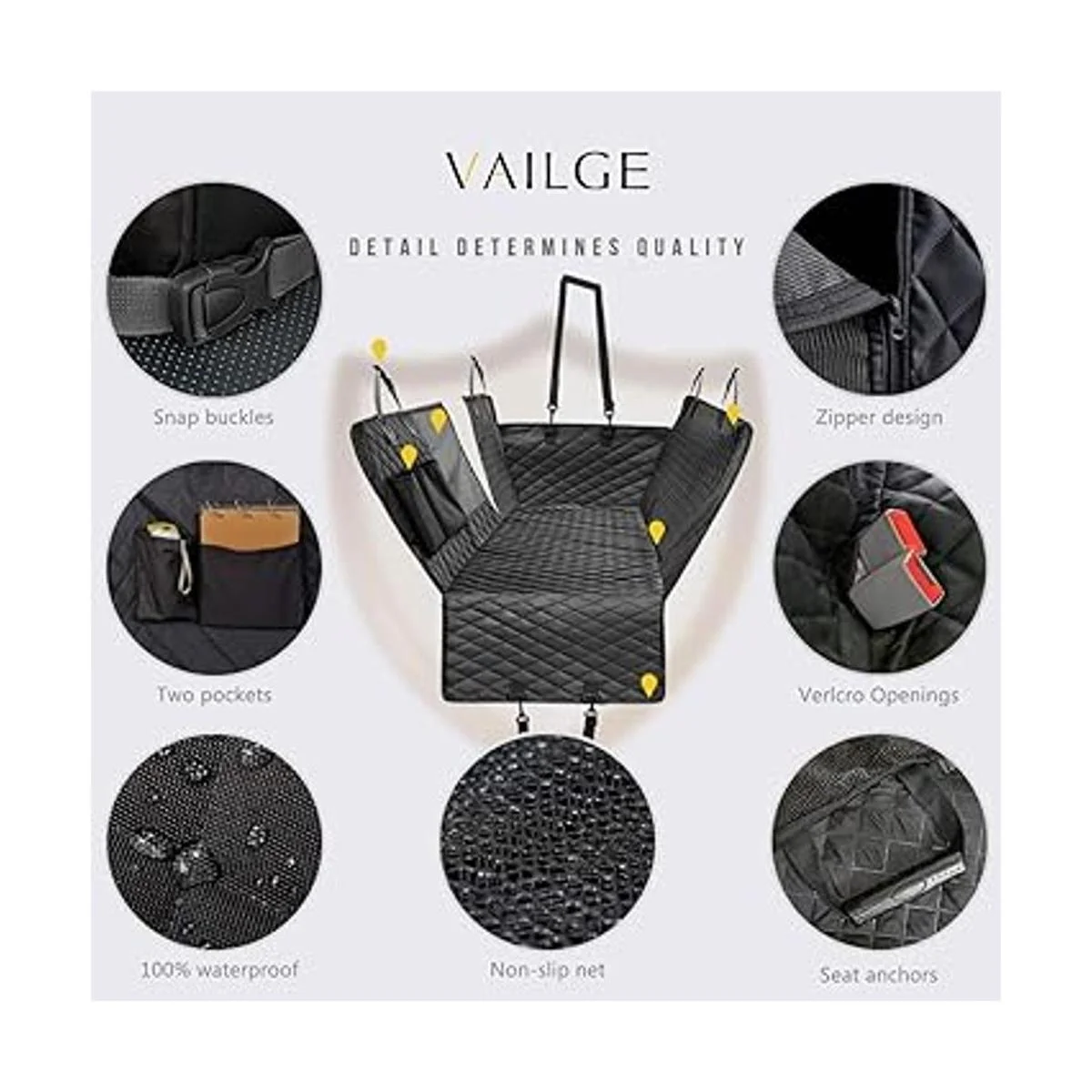 Vailge Funda de asiento para perro para asiento trasero