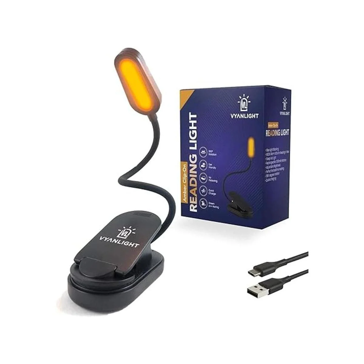 VYANLIGHT Luz de libro recargable con clip para leer en la_1