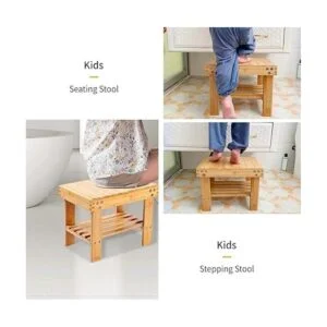 VaeFae Taburete pequeño de bambú para niños reposapiés de_4