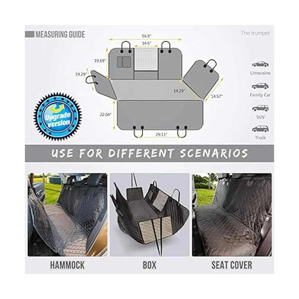Vailge Funda de asiento para perro para asiento trasero