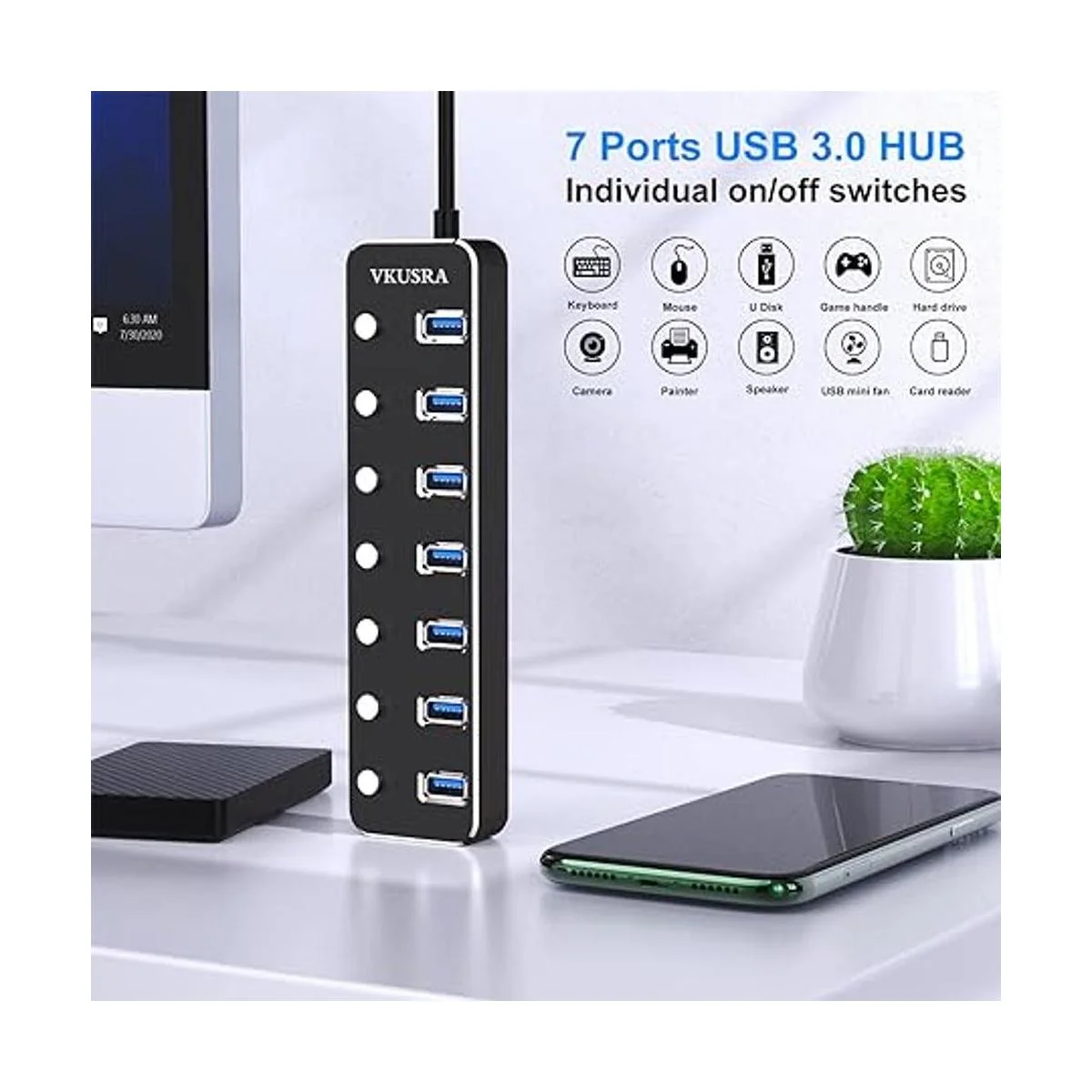 VKUSRA Hub USB 3.0 de 7 puertos con cable USB de 4 pies_2