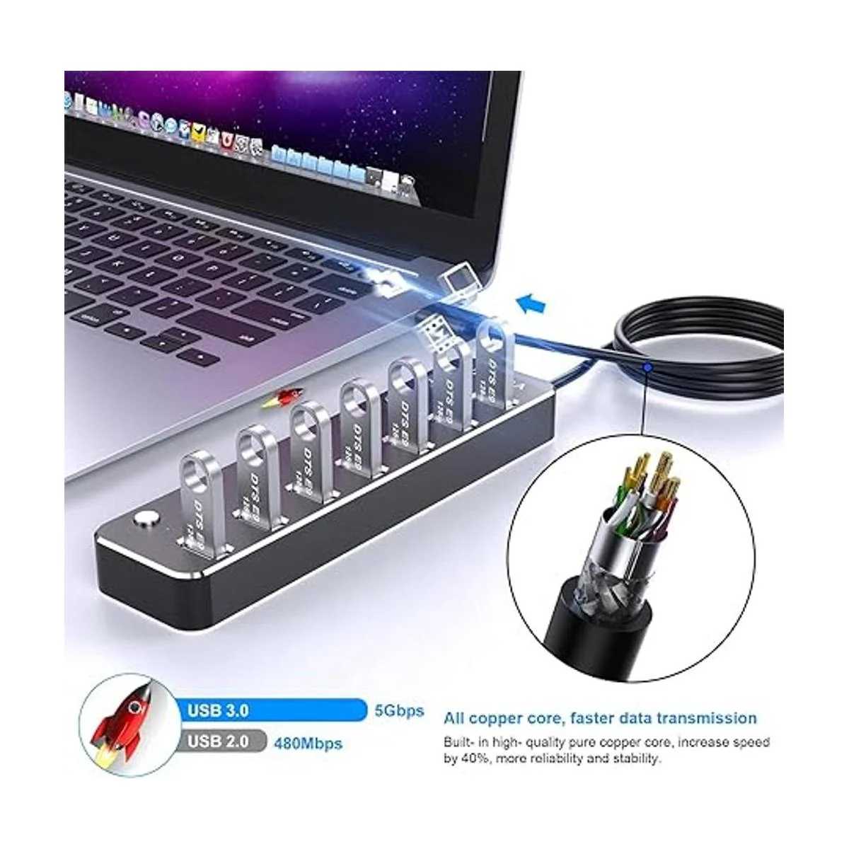 VKUSRA Hub USB 3.0 de 7 puertos con cable USB de 4 pies_3