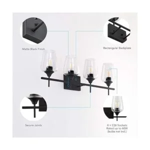 VONLUCE 4Light Vanity Light in Matt Black Finish Vintage_3