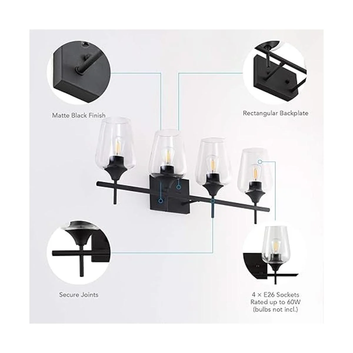 VONLUCE 4Light Vanity Light in Matt Black Finish Vintage_3