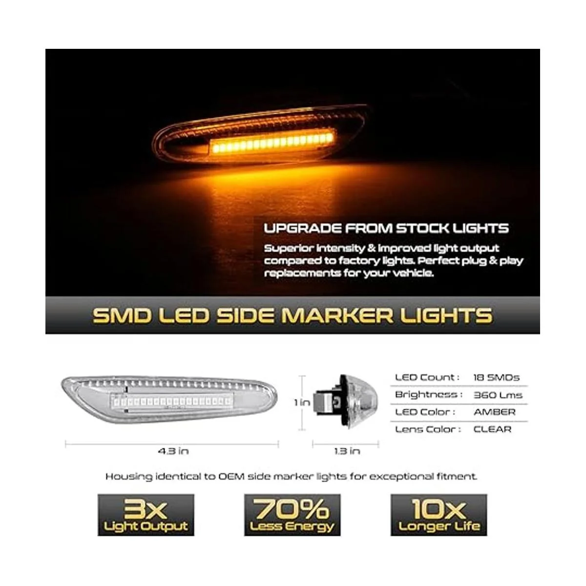 VIPMOTOZ Tira de luces LED cromadas con marcador lateral_2