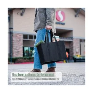 VENO Paquete de 3 bolsas reutilizables para compras de