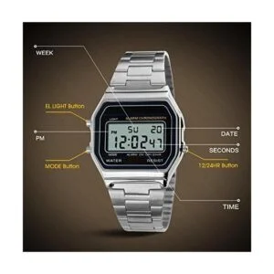 VIGOROSO Reloj casual digital de acero inoxidable con_6
