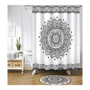 Uphome Alfombra redonda decorativa con flecos de pompón y_5