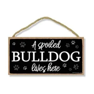 Un Spoiled Bulldog Lives Here 5 x 10 inch para colgar_1