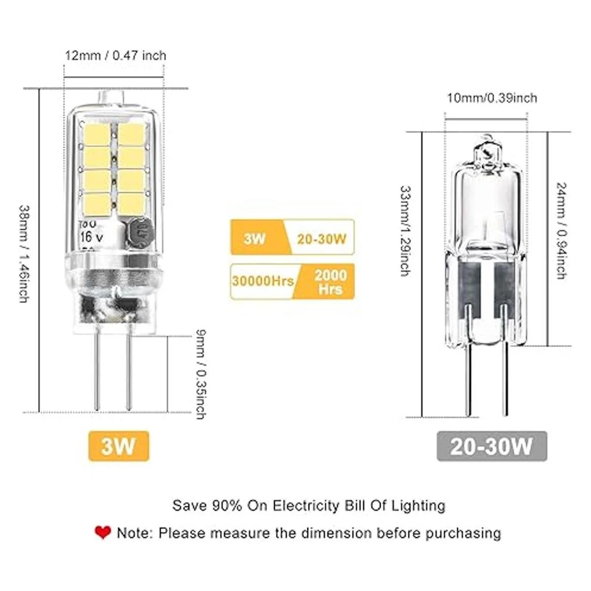 Umleeddlt Bombilla LED G4 de 3 W equivalente a bombillas_2