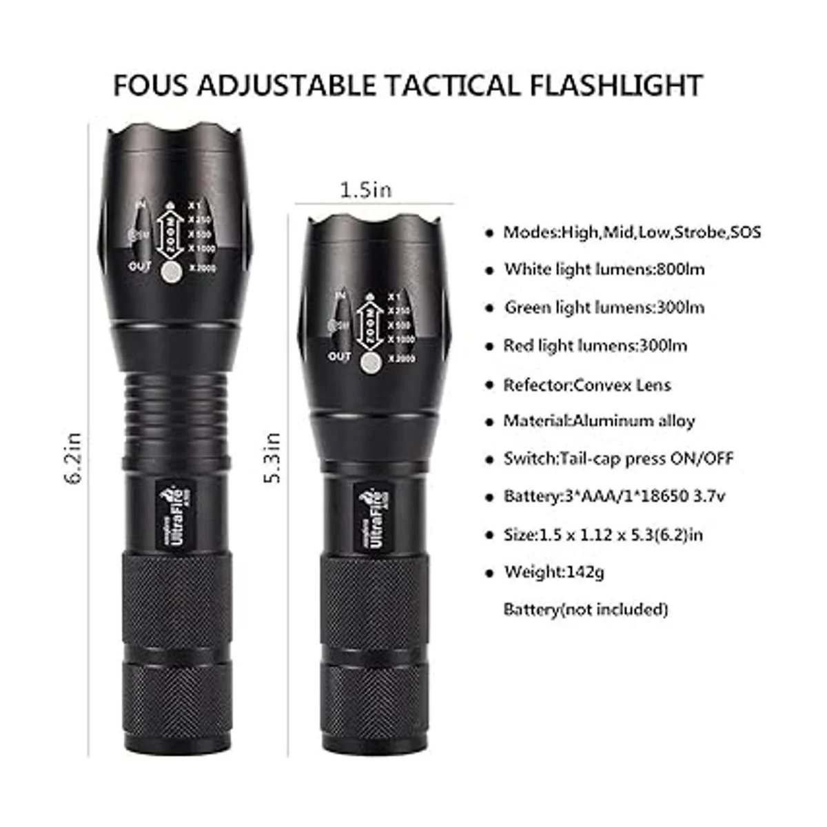 UltraFire Linterna táctica A100 900 lúmenes 5 modos LED